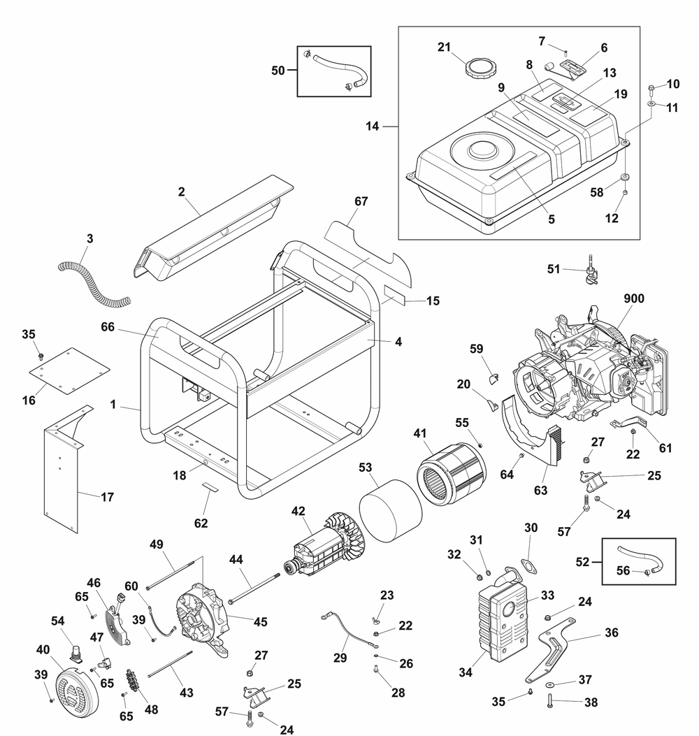 Main Unit Diagram and Parts List for 030737-03  Briggs and Stratton Generator